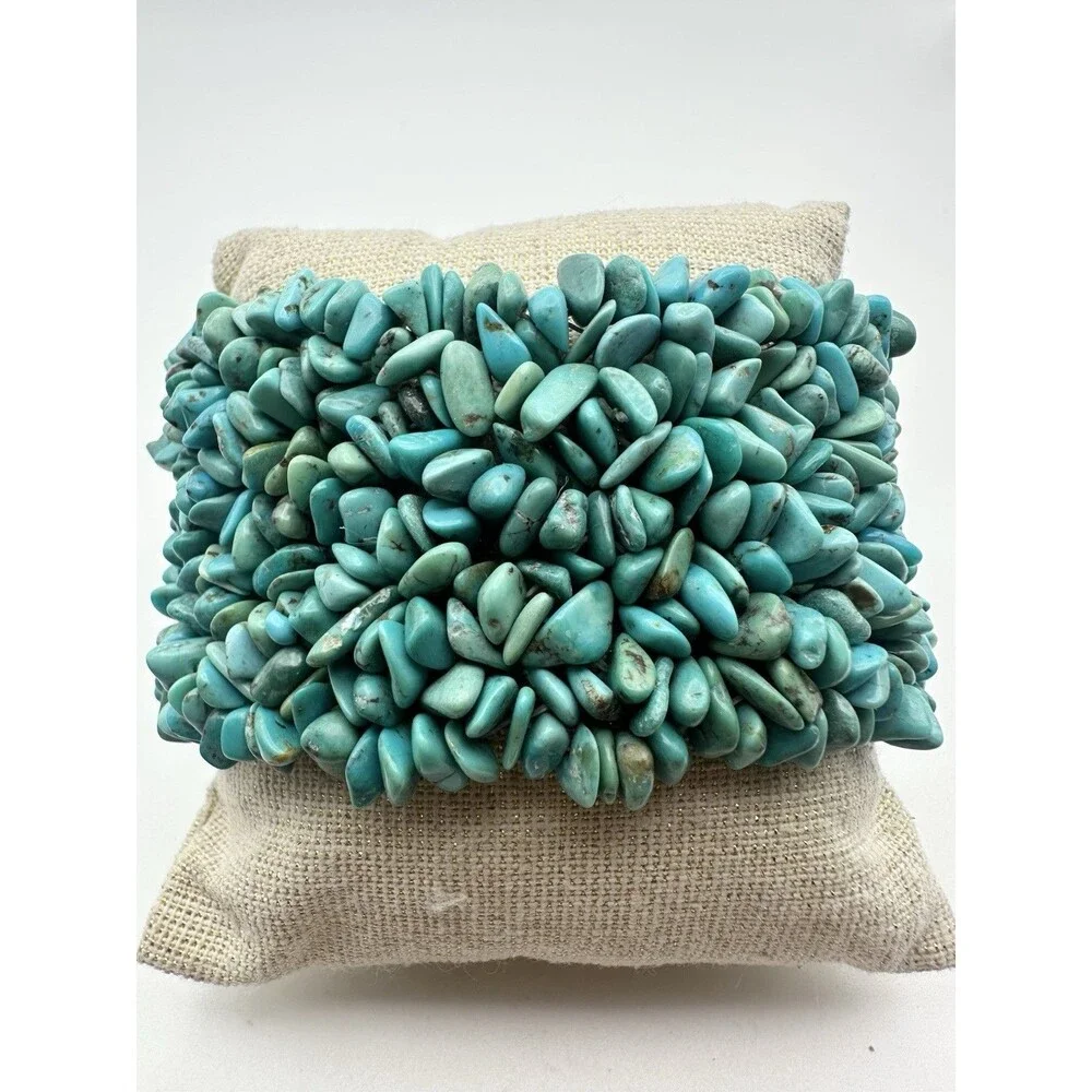 Turquoise Stone Nugget Bracelet Southwest Stretch Vintage Native